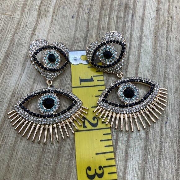 C&C California NIB Evil Eye Heart Dangling Rhinestone Stud Earrings - Picture 4 of 6